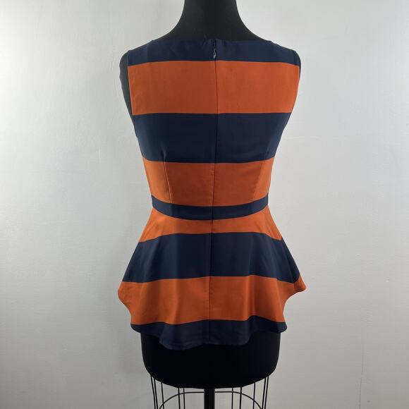 Banana Republic Navy Orange Peplum Top Rugby Striped Boat Neck Sleeveless Size 4 - Picture 5 of 7